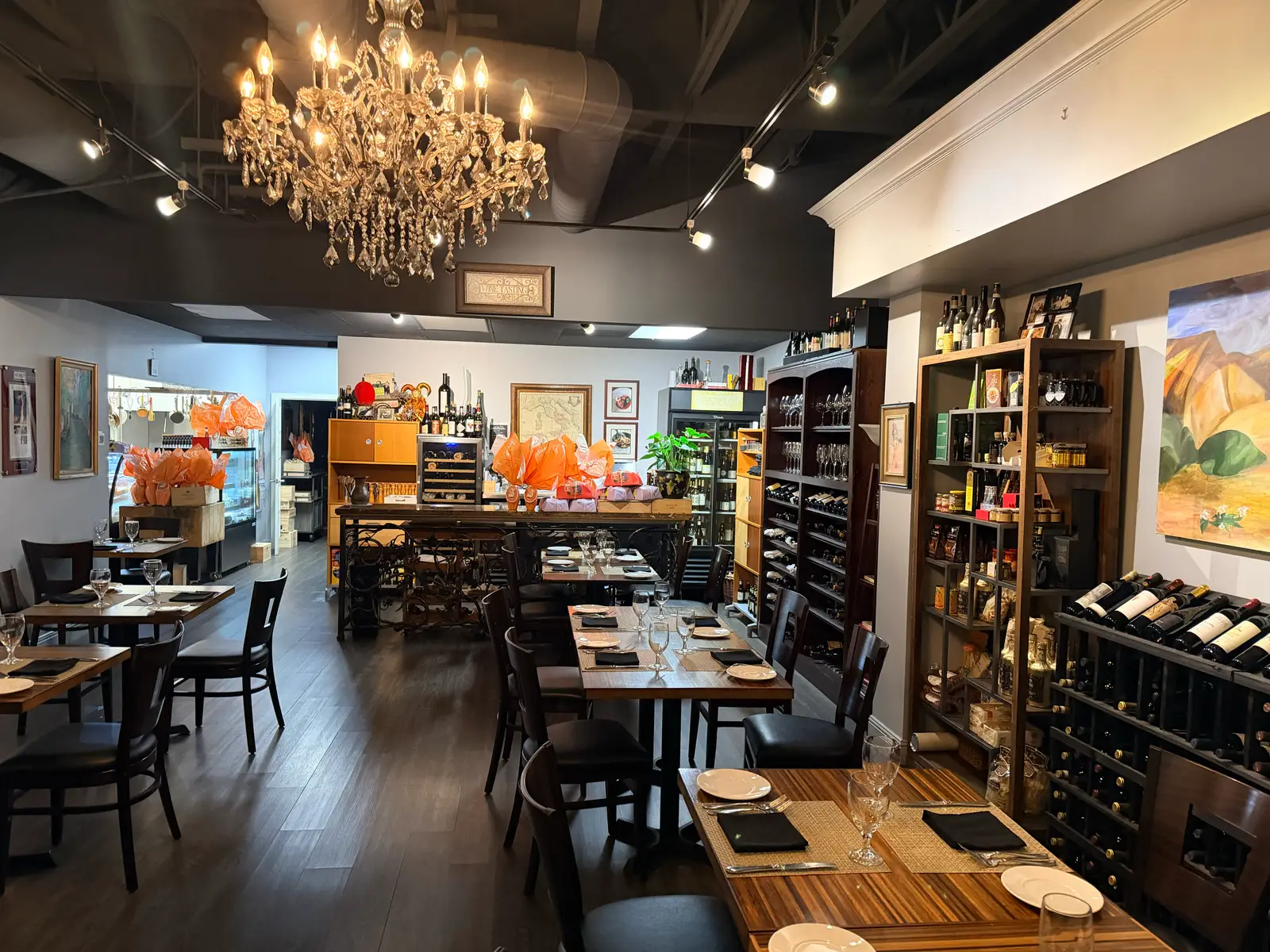 Onotria dining room with chandelier — private harvest dinner