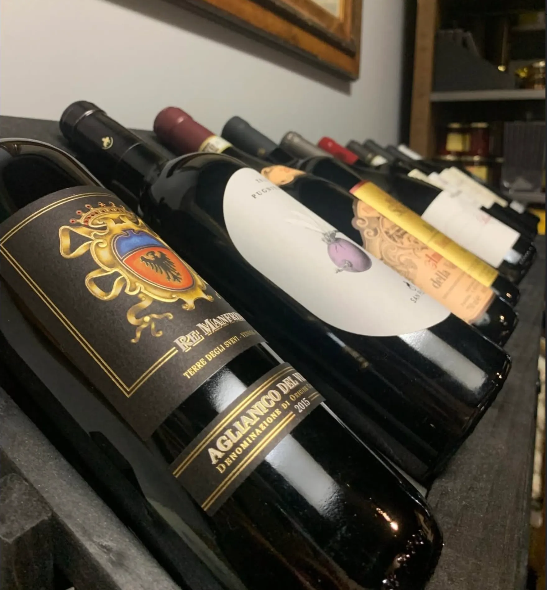 Italian wine bottles at Onotria